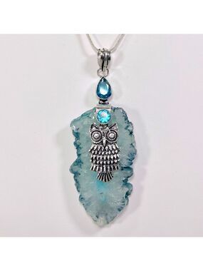 XL Solar Quartz 925 🦉 Owl Gemstone Pendant